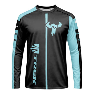 Trek Black Aqua Long Sleeve Mountain Bike Jersey – Front View Mockup