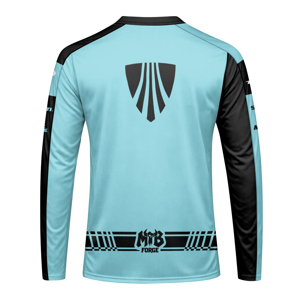 Trek Black Aqua Long Sleeve Mountain Bike Jersey – Back View Mockup