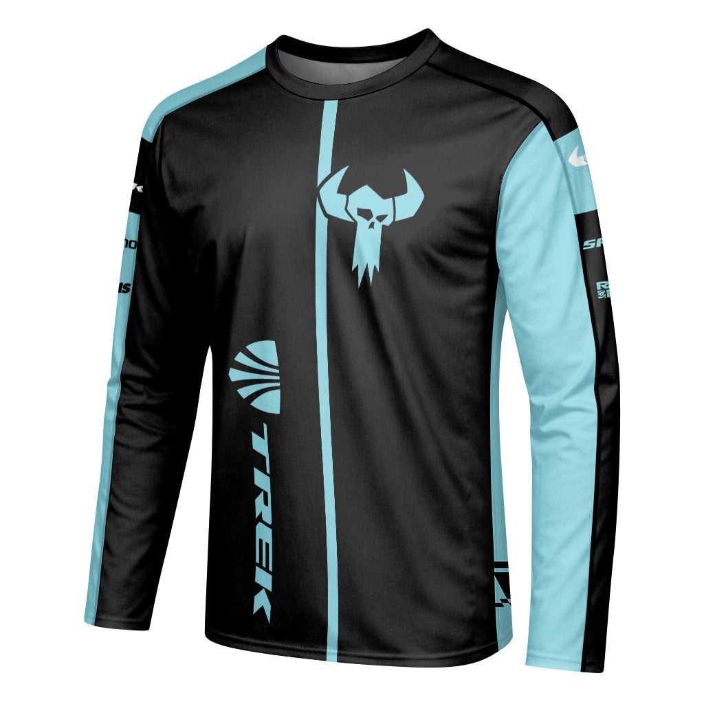 Trek Black Aqua Long Sleeve Mountain Bike Jersey – Left Side View Mockup