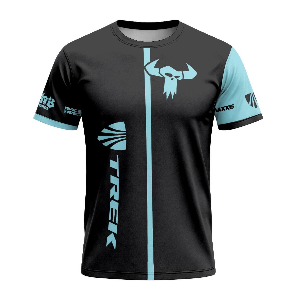 Trek Black Aqua Short Sleeve Mountain Bike Jersey – Front View Mockup
