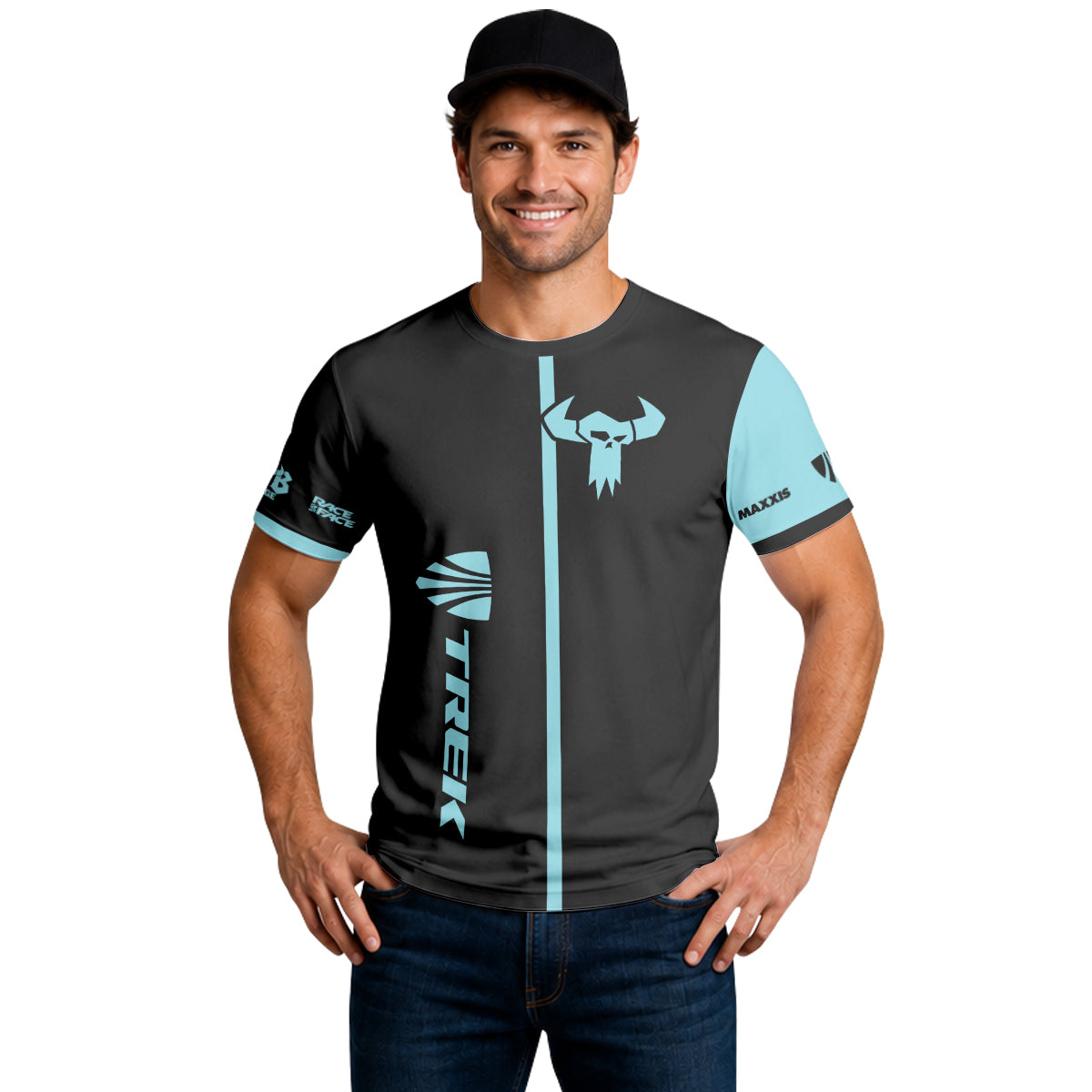 Trek Black Aqua Short Sleeve Mountain Bike Jersey – Lifestyle View