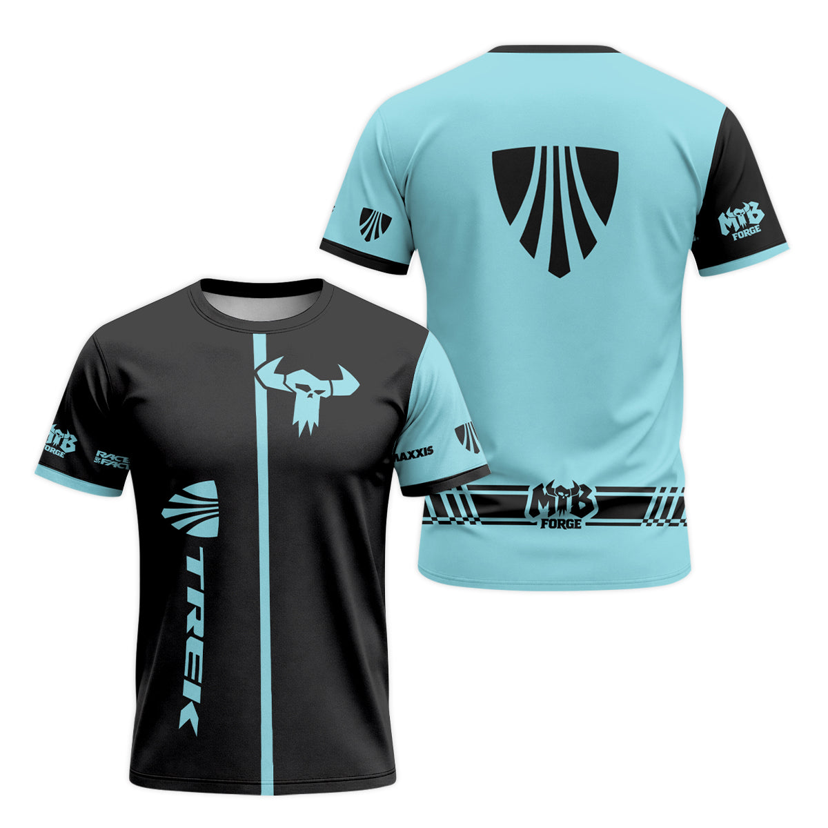 Trek Black Aqua Short Sleeve Mountain Bike Jersey – Front and Back View