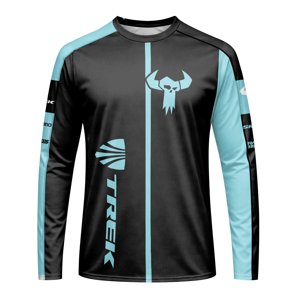 Trek Black Aqua Youth Long Sleeve Mountain Bike Jersey – Front View Mockup