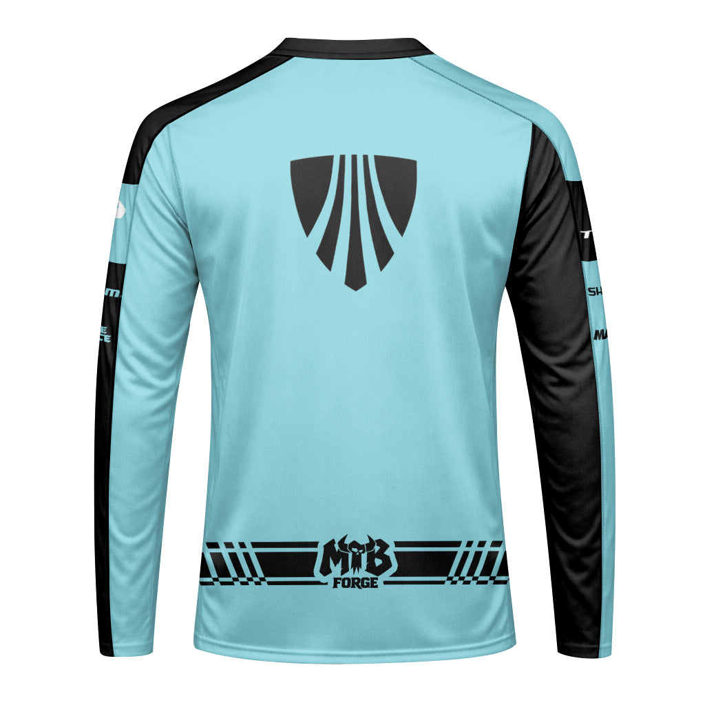 Trek Black Aqua Youth Long Sleeve Mountain Bike Jersey – Back View Mockup
