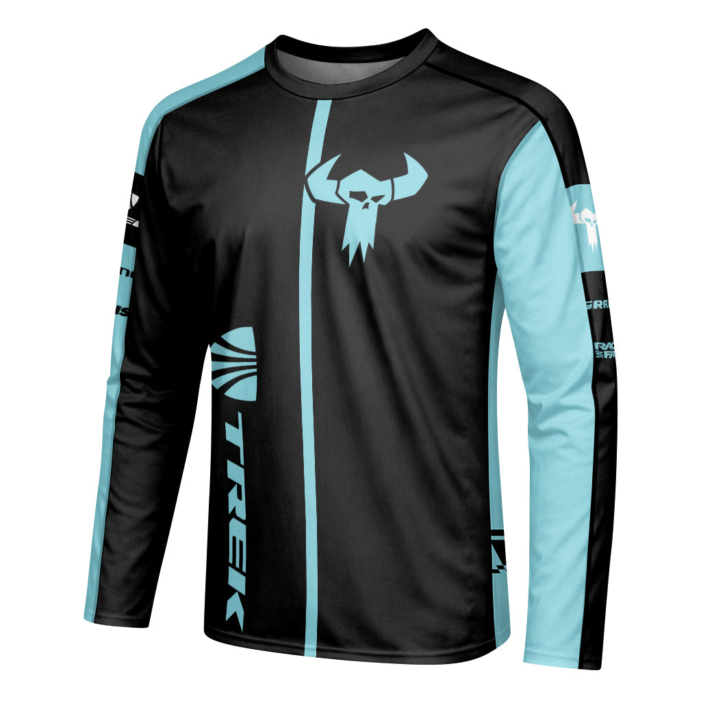 Trek Black Aqua Youth Long Sleeve Mountain Bike Jersey – Left Side View Mockup