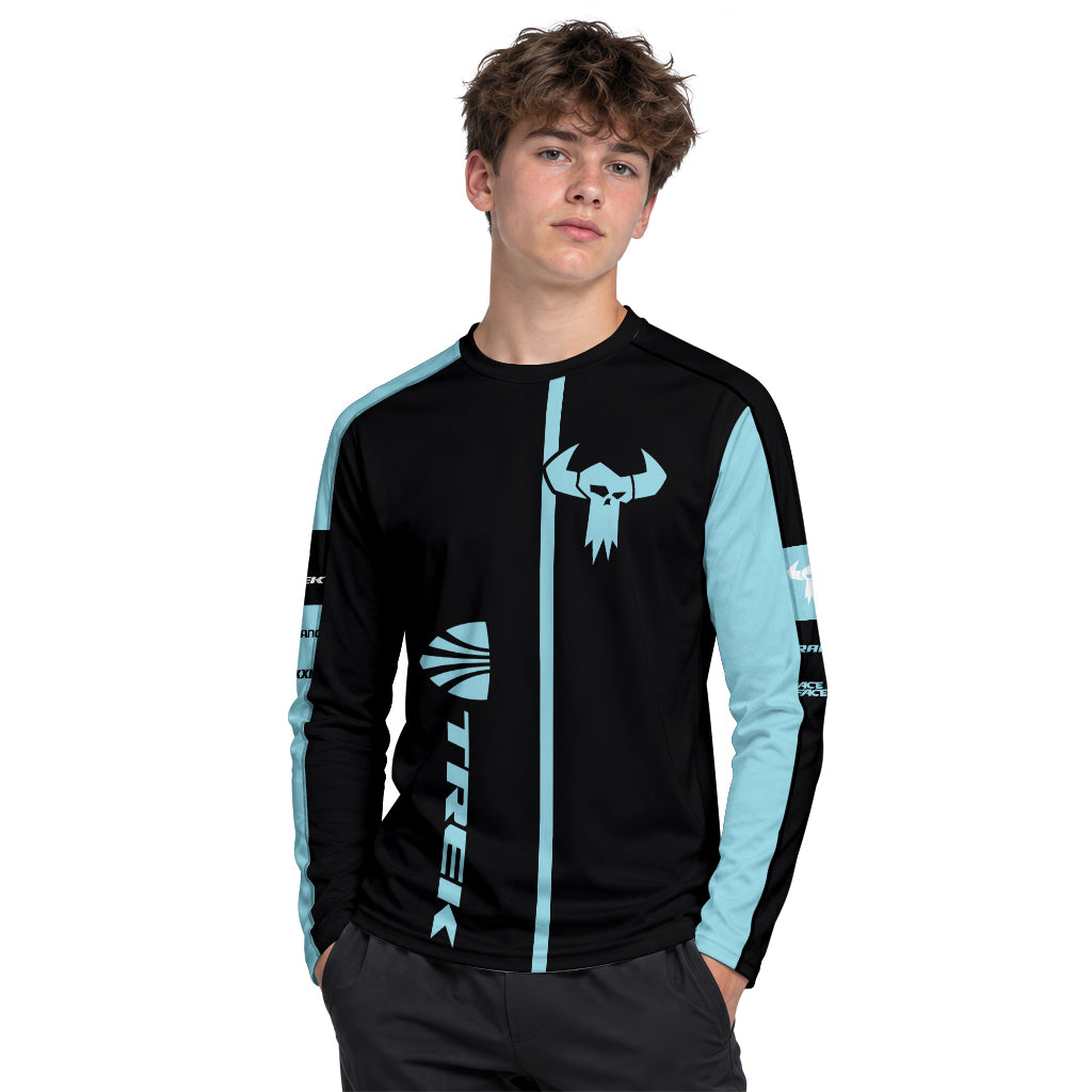 Trek Black Aqua Youth Long Sleeve Mountain Bike Jersey – Boy Lifestyle View