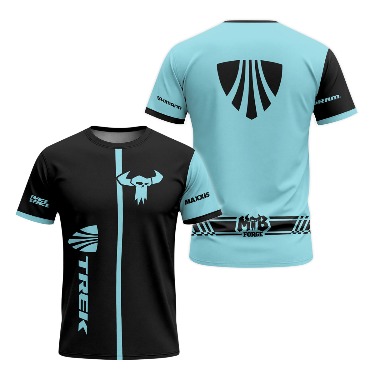 Trek Black Aqua Youth Short Sleeve Mountain Bike Jersey – Front and Back View