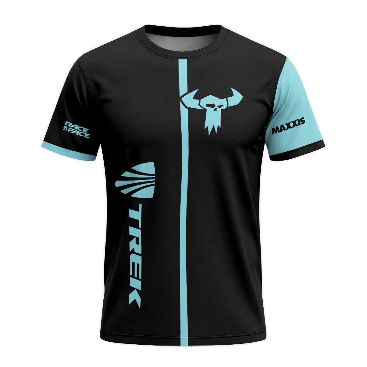 Trek Black Aqua Youth Short Sleeve Mountain Bike Jersey – Front View Mockup