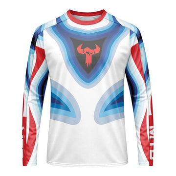 Trek Blue White Geometric Long Sleeve Mountain Bike Jersey – Front View Mockup