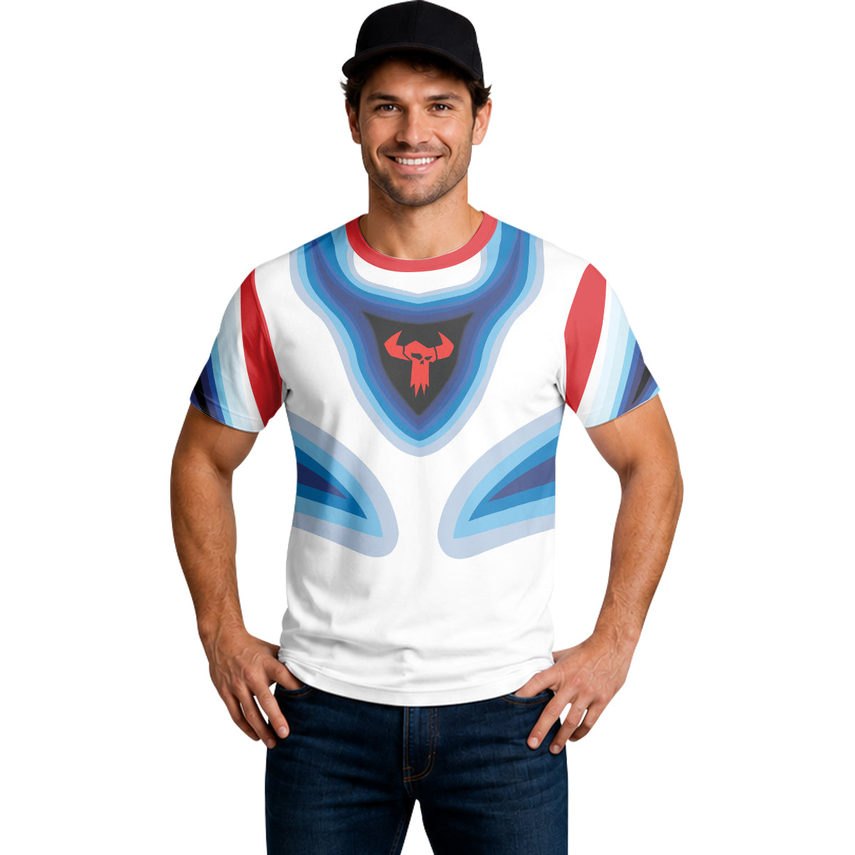 Trek Blue White Geometric Short Sleeve Mountain Bike Jersey – Lifestyle View