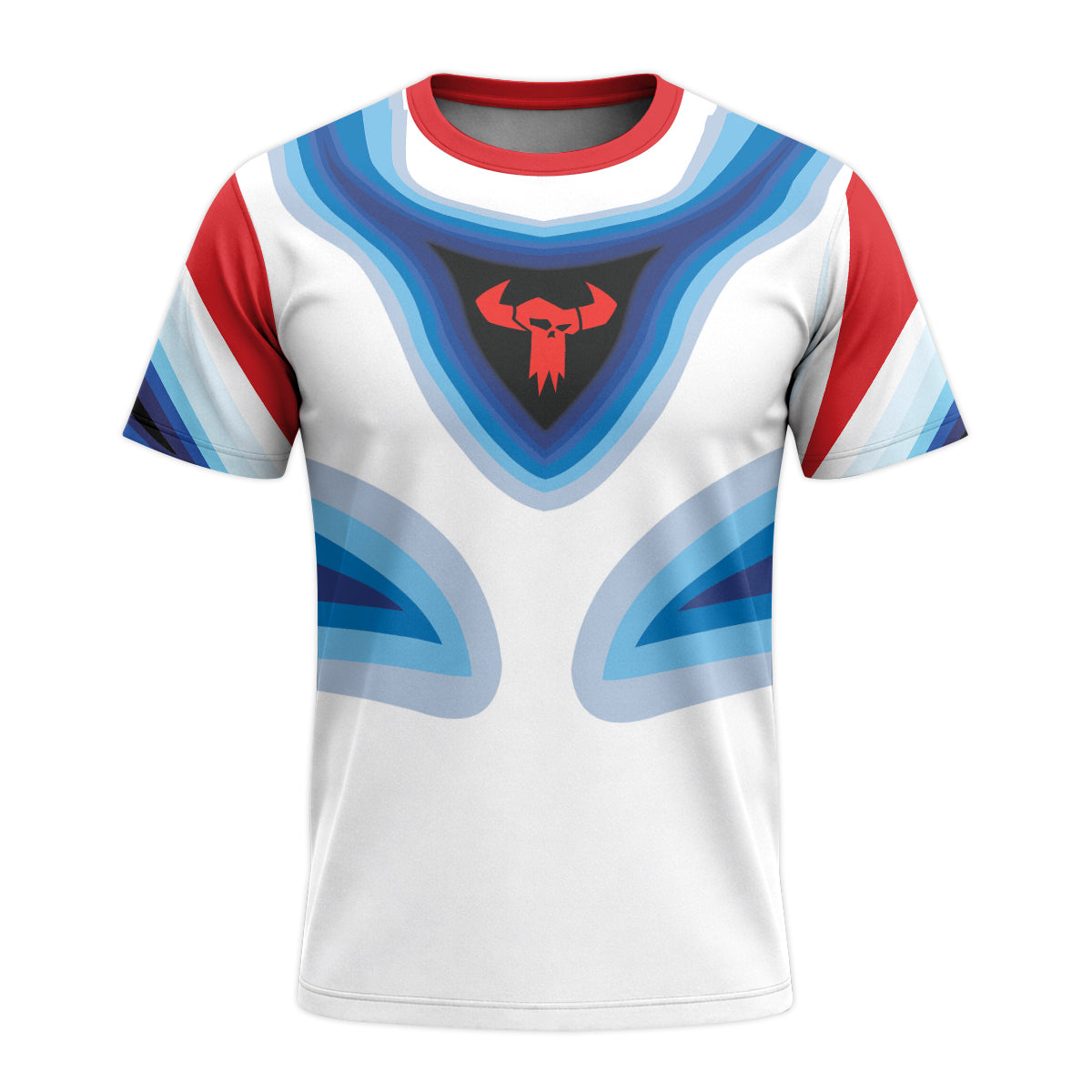 Trek Blue White Geometric Short Sleeve Mountain Bike Jersey – Front View Mockup