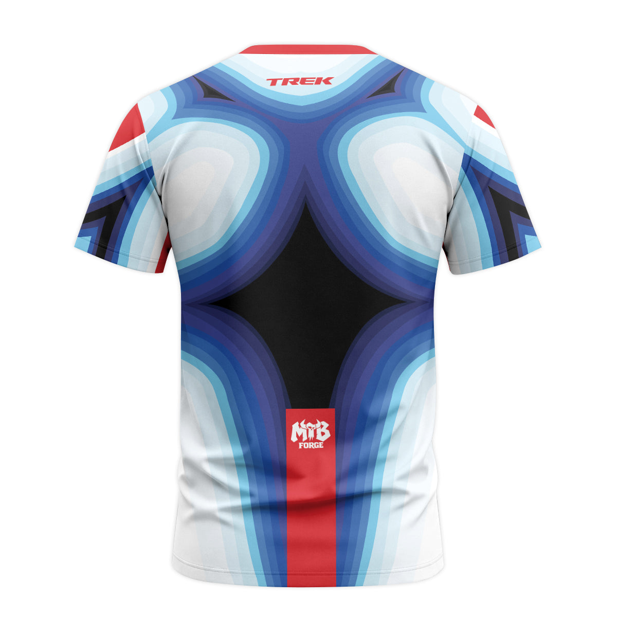 Trek Blue White Geometric Short Sleeve Mountain Bike Jersey – Back View Mockup