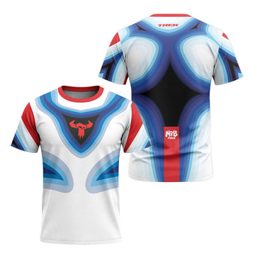 Trek Blue White Geometric Short Sleeve Mountain Bike Jersey – Front and Back View