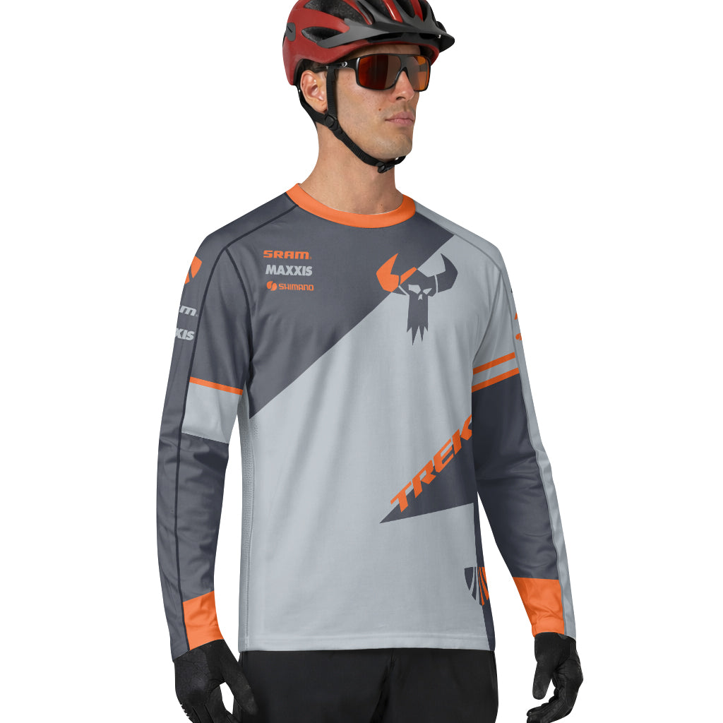 Trek Gray Orange Long Sleeve Mountain Bike Jersey - lifestyle view