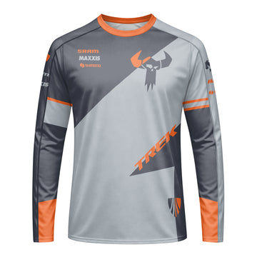 Trek Gray Orange Long Sleeve Mountain Bike Jersey - front view mockup