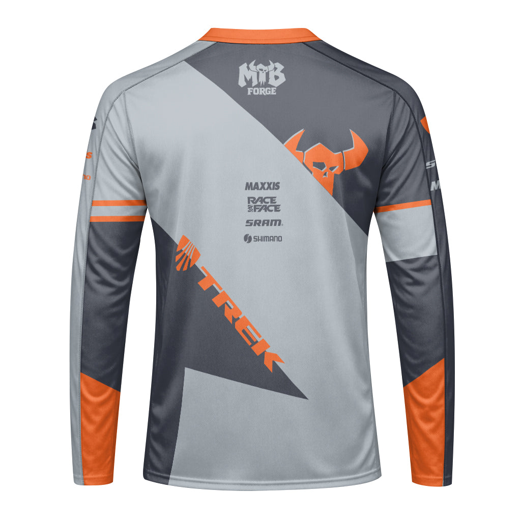Trek Gray Orange Long Sleeve Mountain Bike Jersey - back view mockup