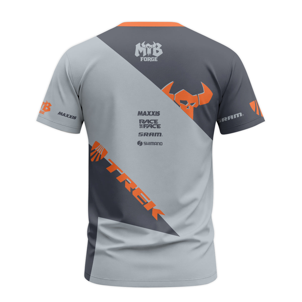 Trek Gray Orange Short Sleeve Mountain Bike Jersey - back view mockup