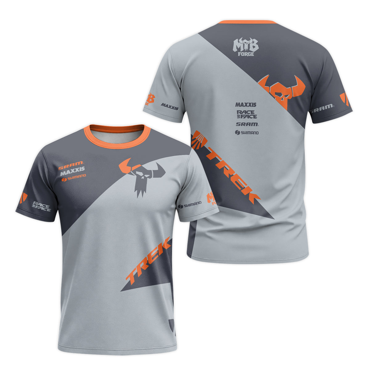 Trek Gray Orange Short Sleeve Mountain Bike Jersey - front and back view