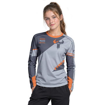 Trek Gray Orange Youth Long Sleeve Mountain Bike Jersey – Girl Lifestyle View