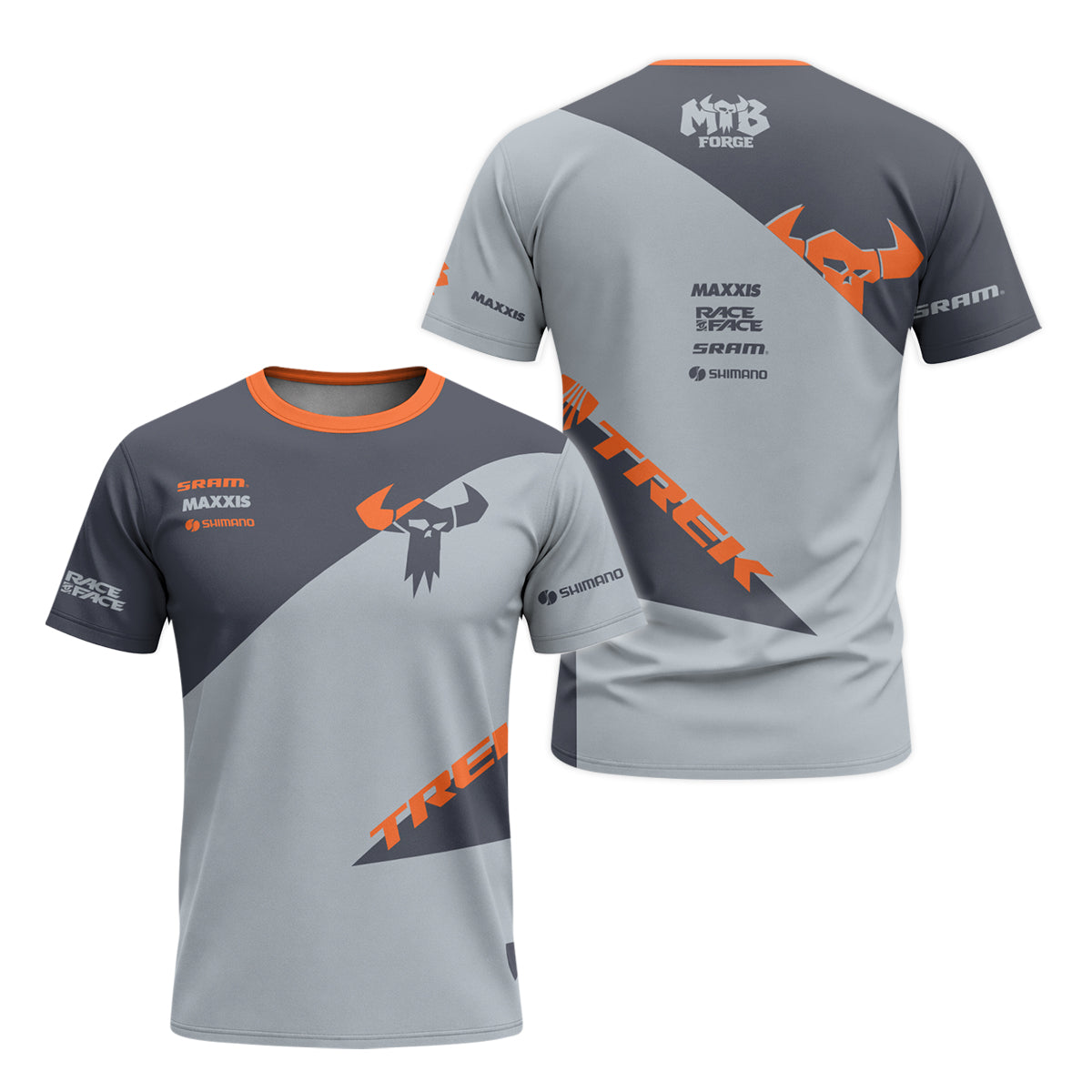 Trek Gray Orange Youth Short Sleeve Mountain Bike Jersey – Front and Back View