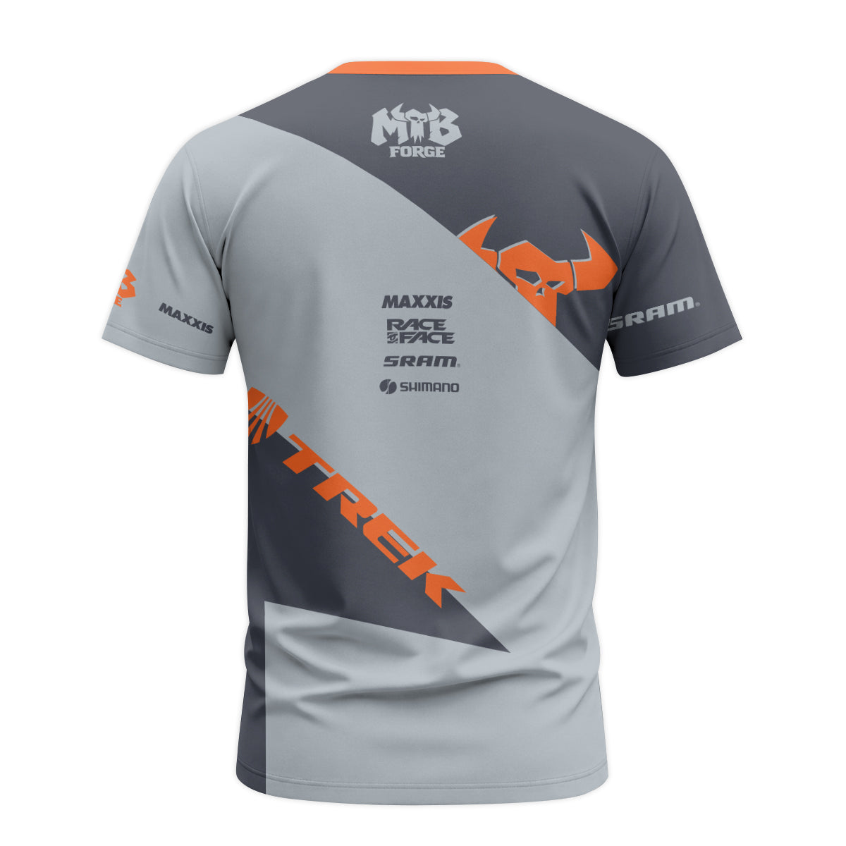 Trek Gray Orange Youth Short Sleeve Mountain Bike Jersey – Back View Mockup