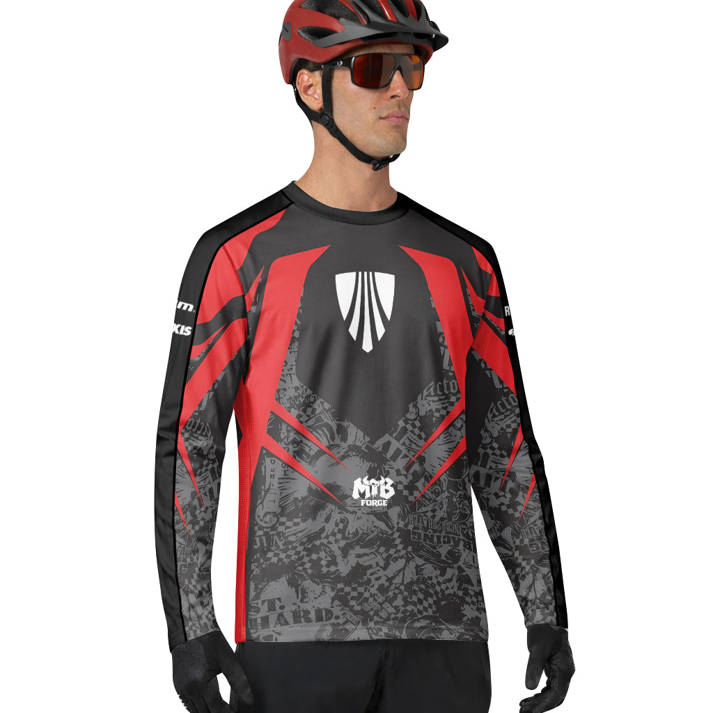 Trek Red Black Graphic Long Sleeve Mountain Bike Jersey – Lifestyle View
