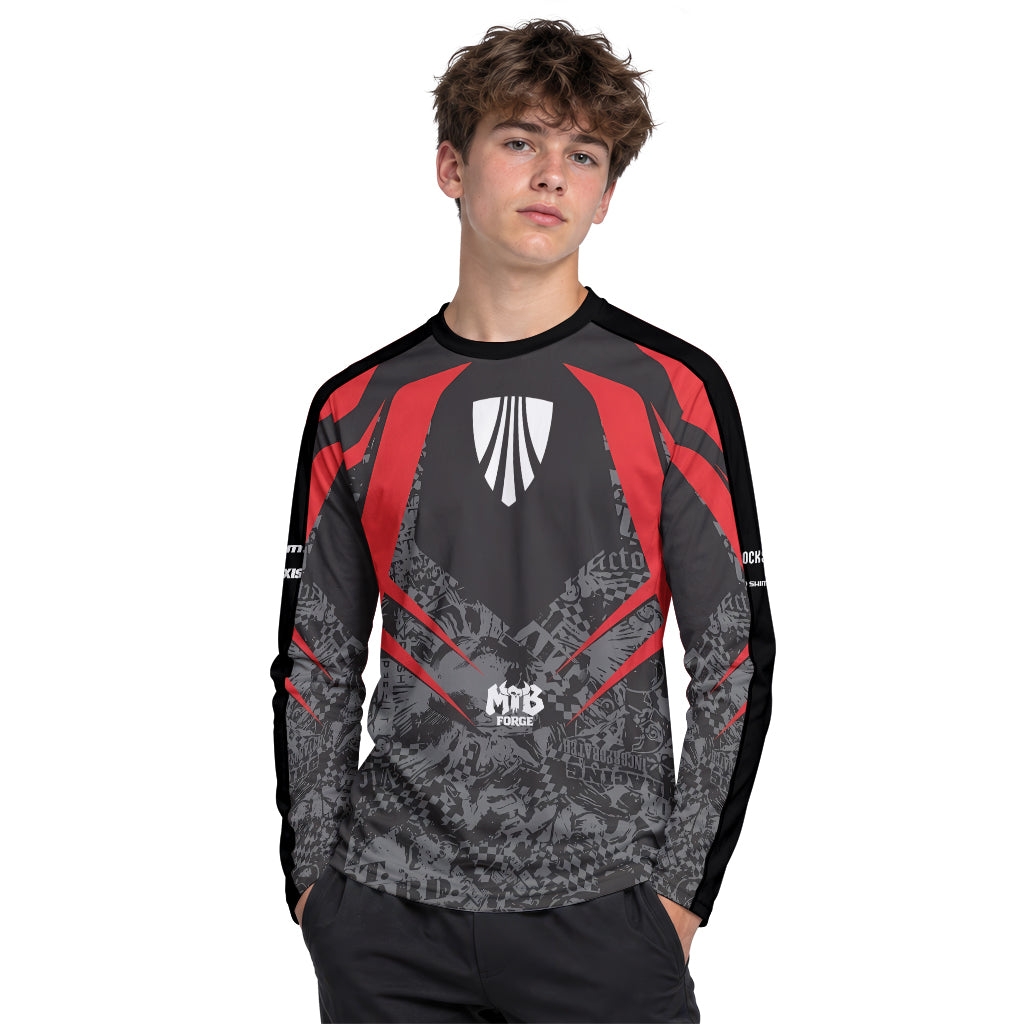 Trek Red Black Graphic Youth Long Sleeve Mountain Bike Jersey – Boy Lifestyle View
