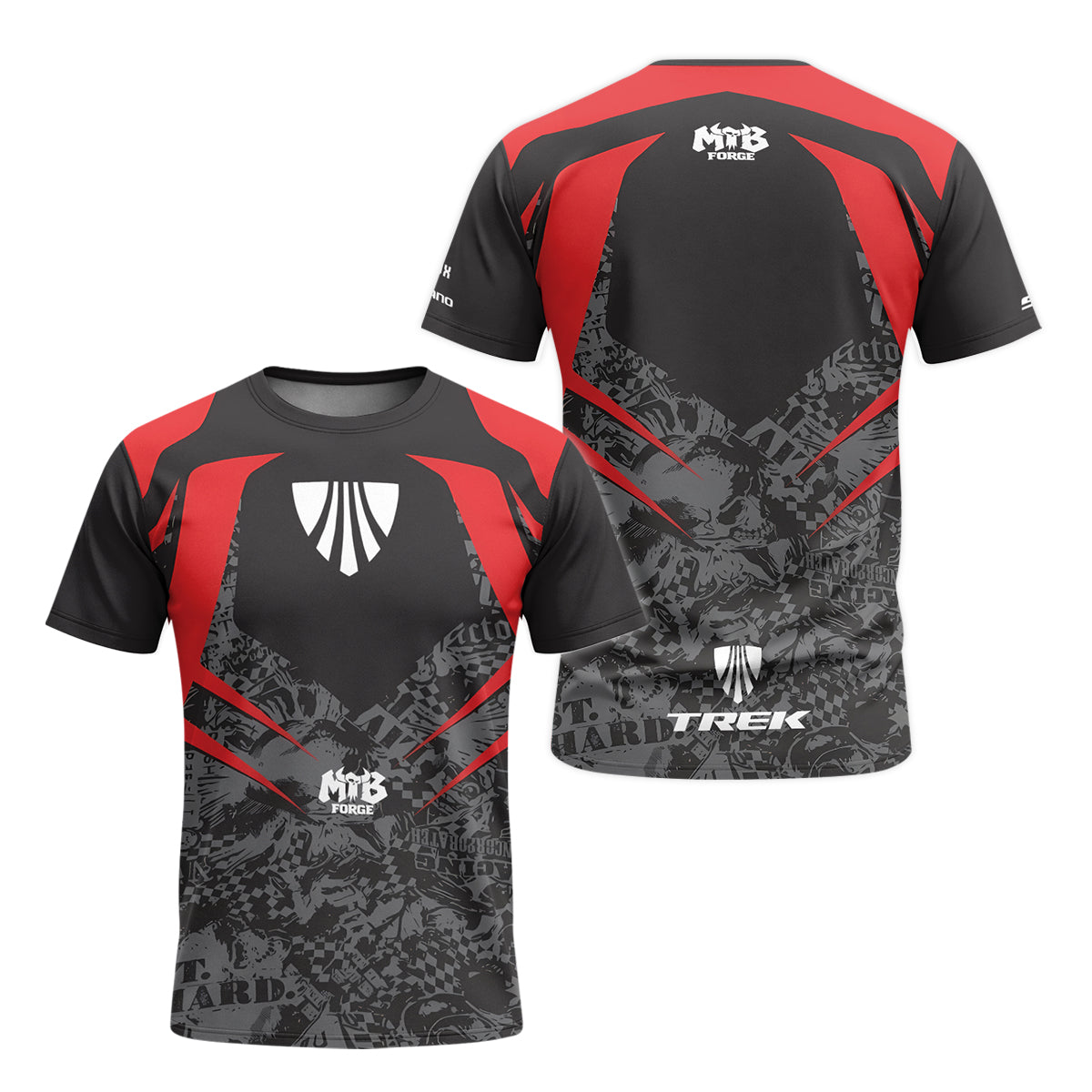 Trek Red Black Graphic Youth Short Sleeve Mountain Bike Jersey – Front and Back View
