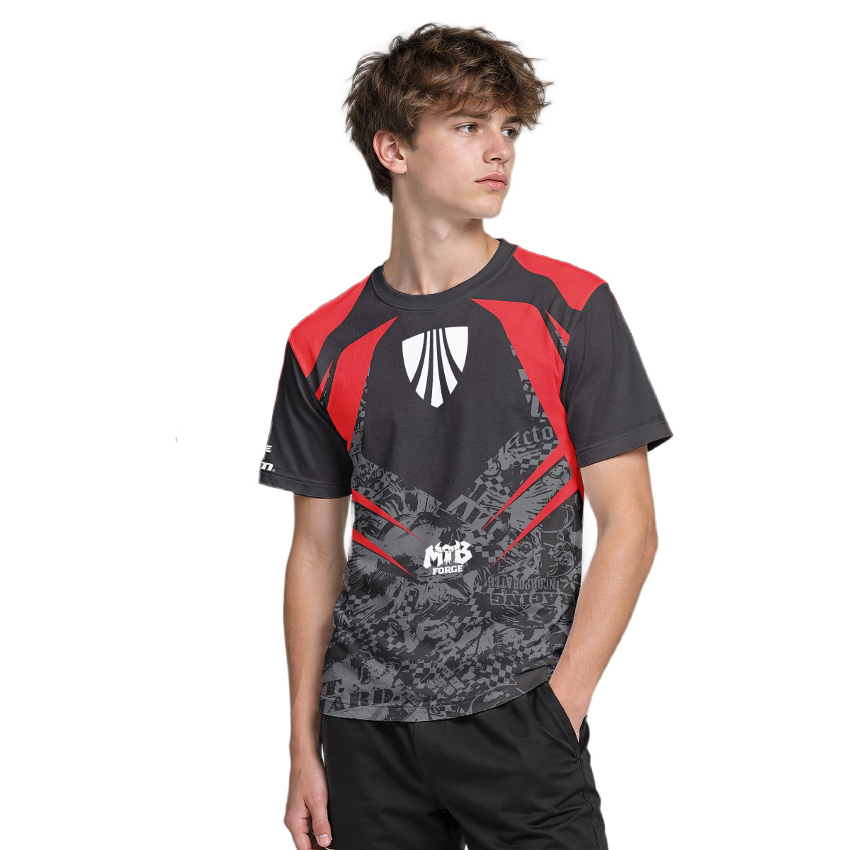 Trek Red Black Graphic Youth Short Sleeve Mountain Bike Jersey – Boy Lifestyle View
