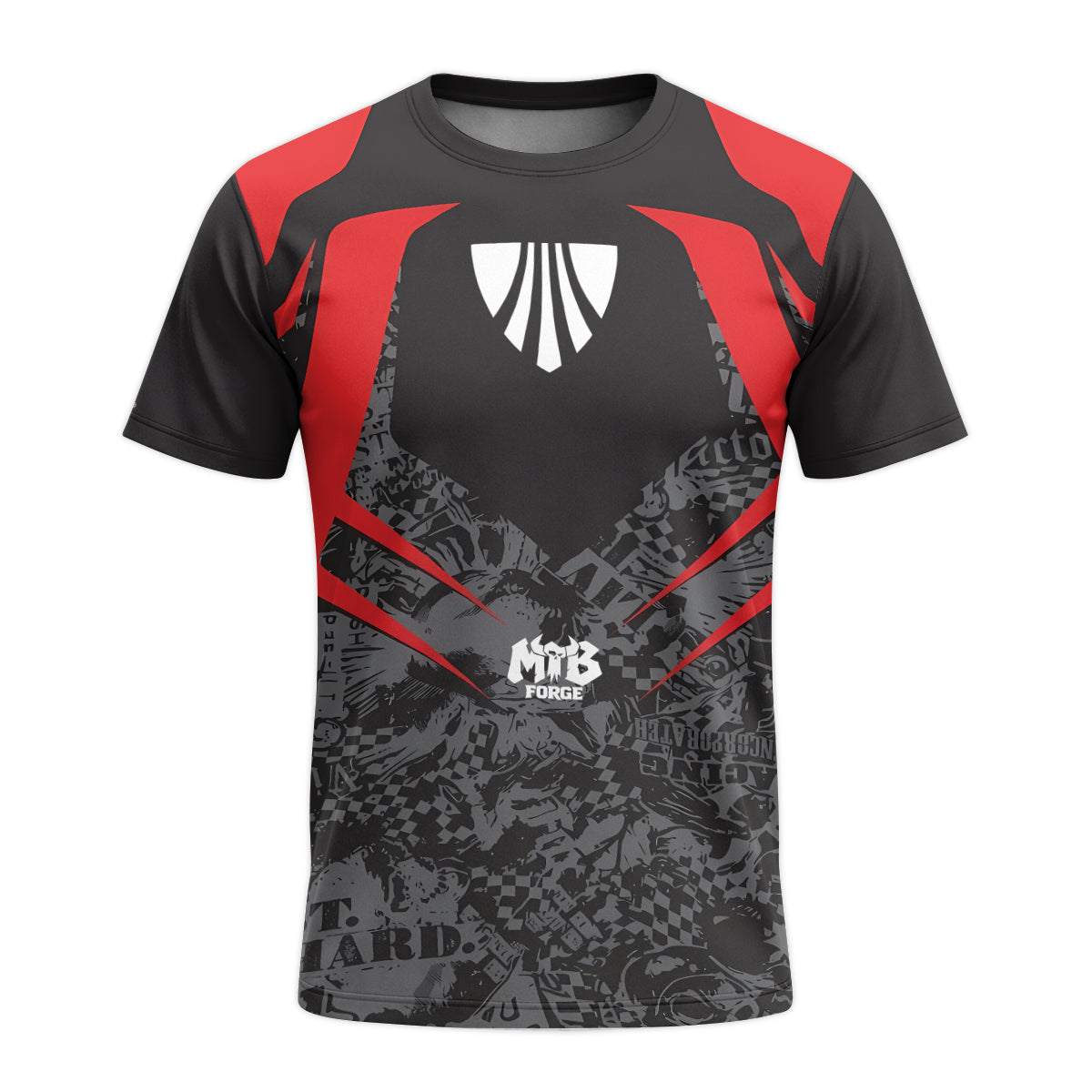 Trek Red Black Graphic Youth Short Sleeve Mountain Bike Jersey – Front View Mockup