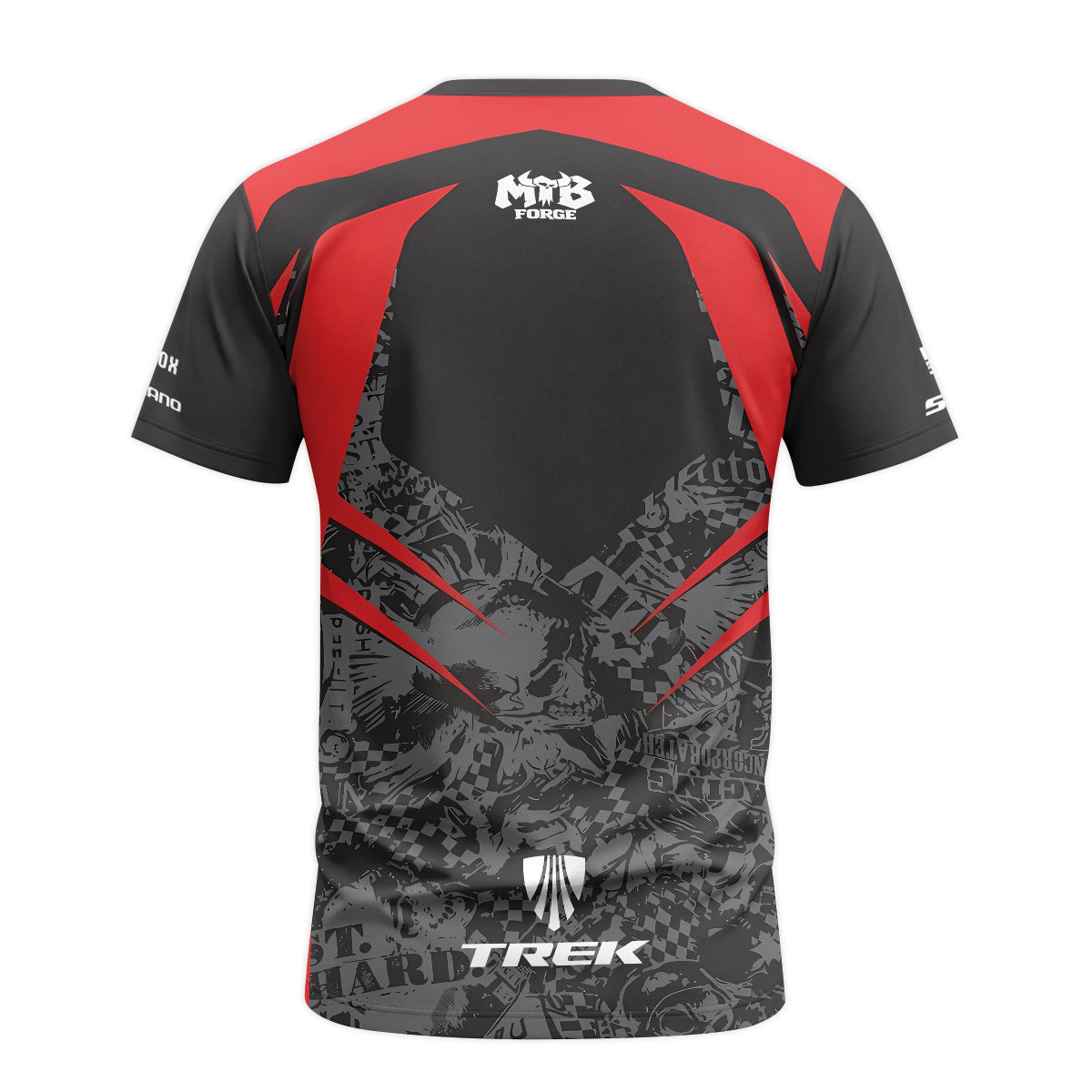 Trek Red Black Graphic Youth Short Sleeve Mountain Bike Jersey – Back View Mockup