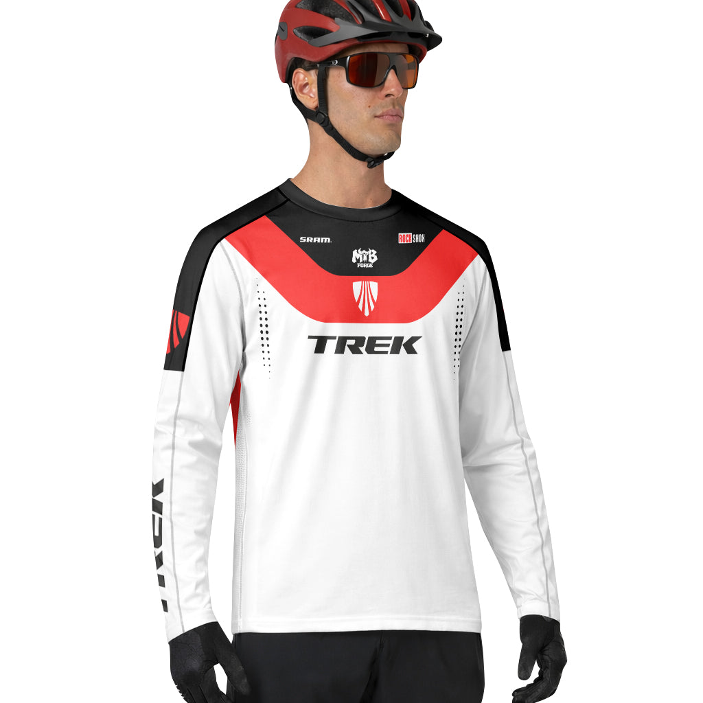 Trek Red White Black Factory Race Long Sleeve Mountain Bike Jersey - lifestyle view