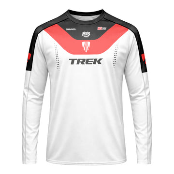 Trek Red White Black Factory Race Long Sleeve Mountain Bike Jersey - front view mockup