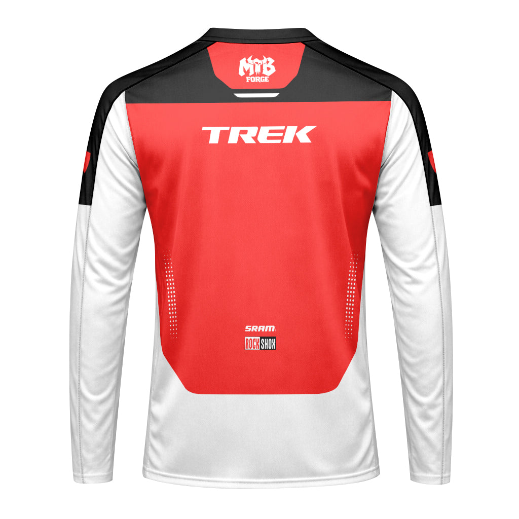 Trek Red White Black Factory Race Long Sleeve Mountain Bike Jersey - back view mockup