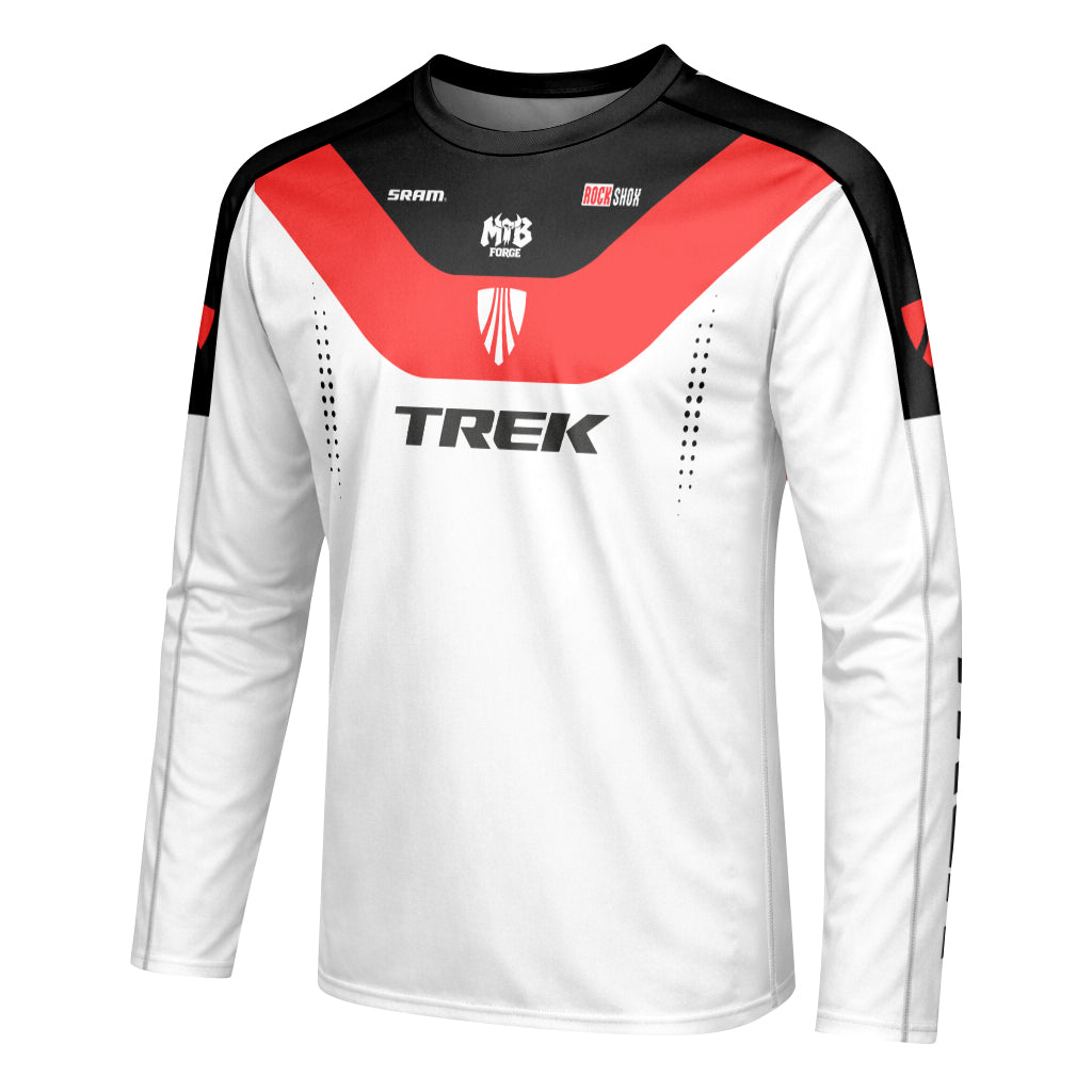 Trek Red White Black Factory Race Long Sleeve Mountain Bike Jersey - left side mockup