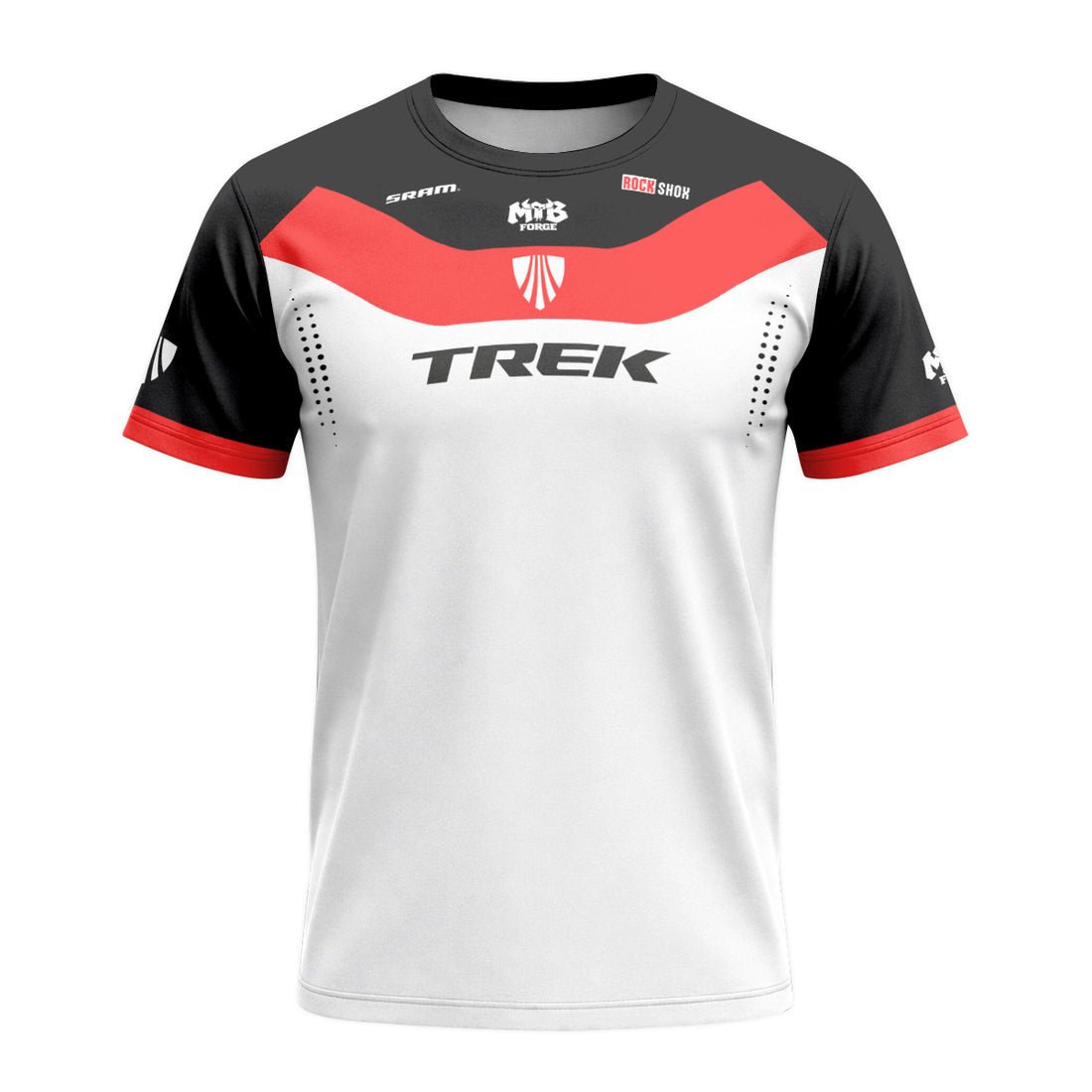 Trek Red White Black Factory Race Short Sleeve Mountain Bike Jersey - front and back view