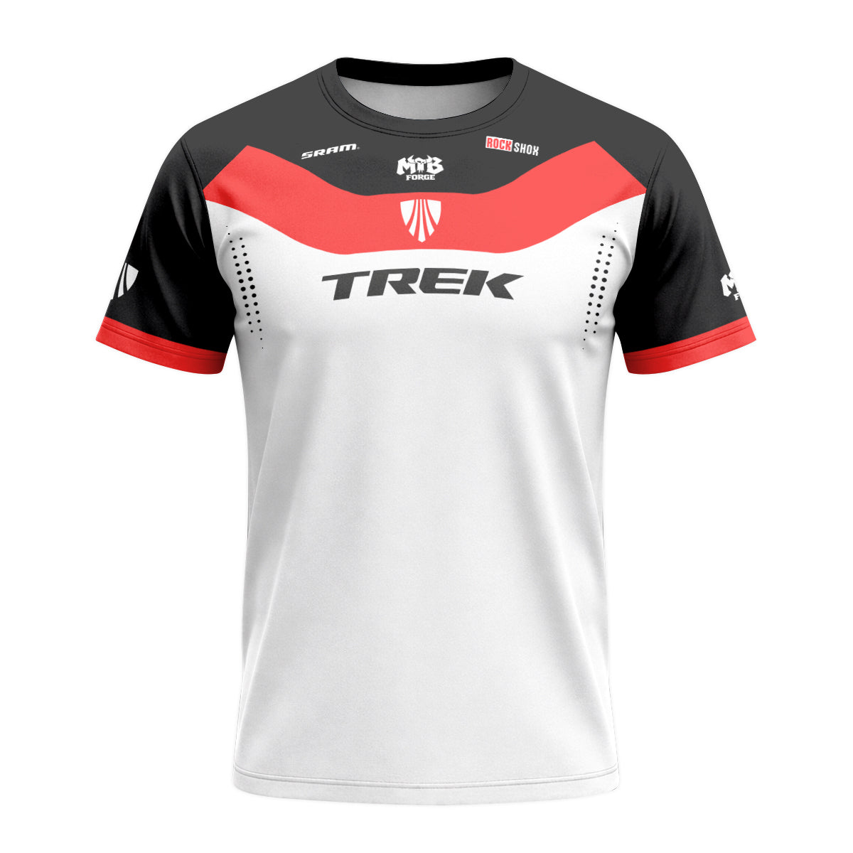 Trek Red White Black Factory Race Short Sleeve Mountain Bike Jersey - front view mockup
