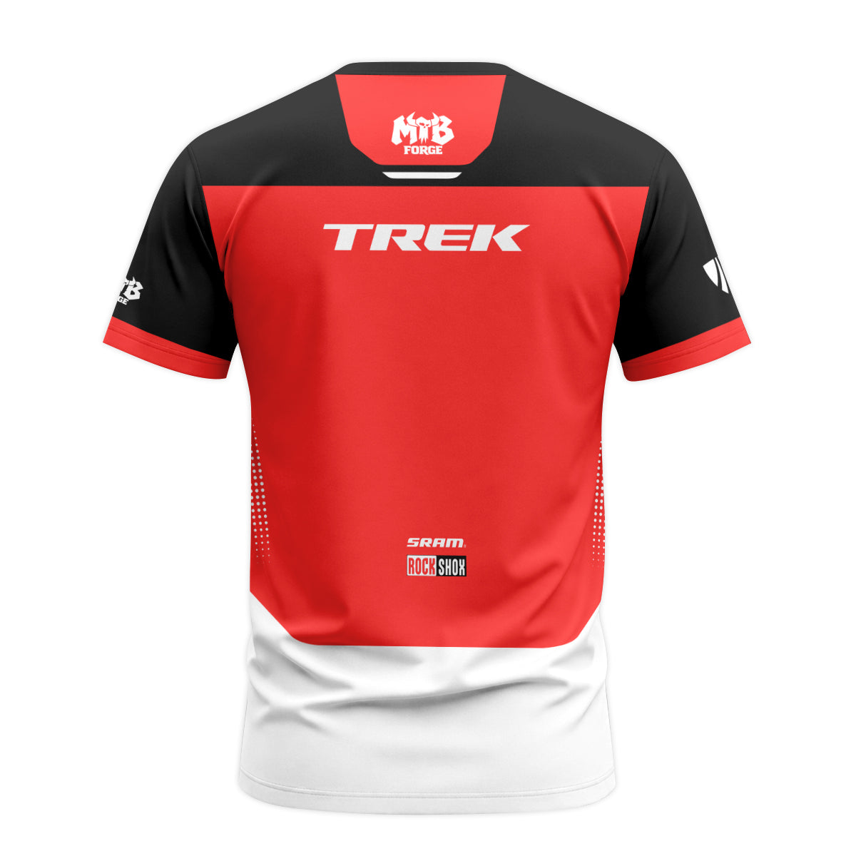 Trek Red White Black Factory Race Short Sleeve Mountain Bike Jersey - back view mockup