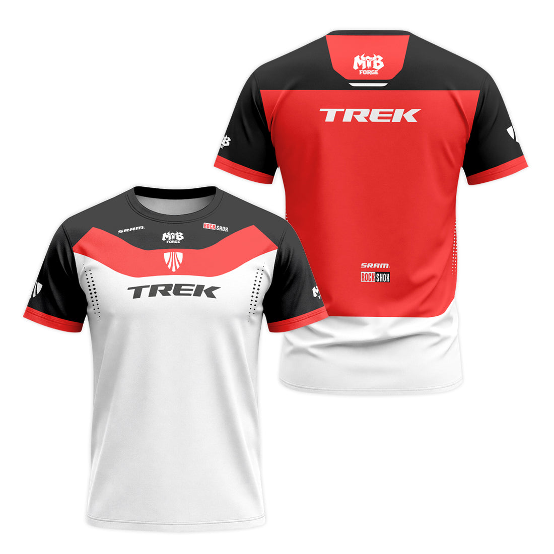 Trek Red White Black Factory Race Short Sleeve Mountain Bike Jersey - front and back view
