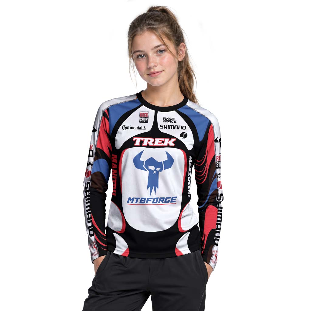 Trek Retro Team Racing Youth Long Sleeve Mountain Bike Jersey – Girl Lifestyle View