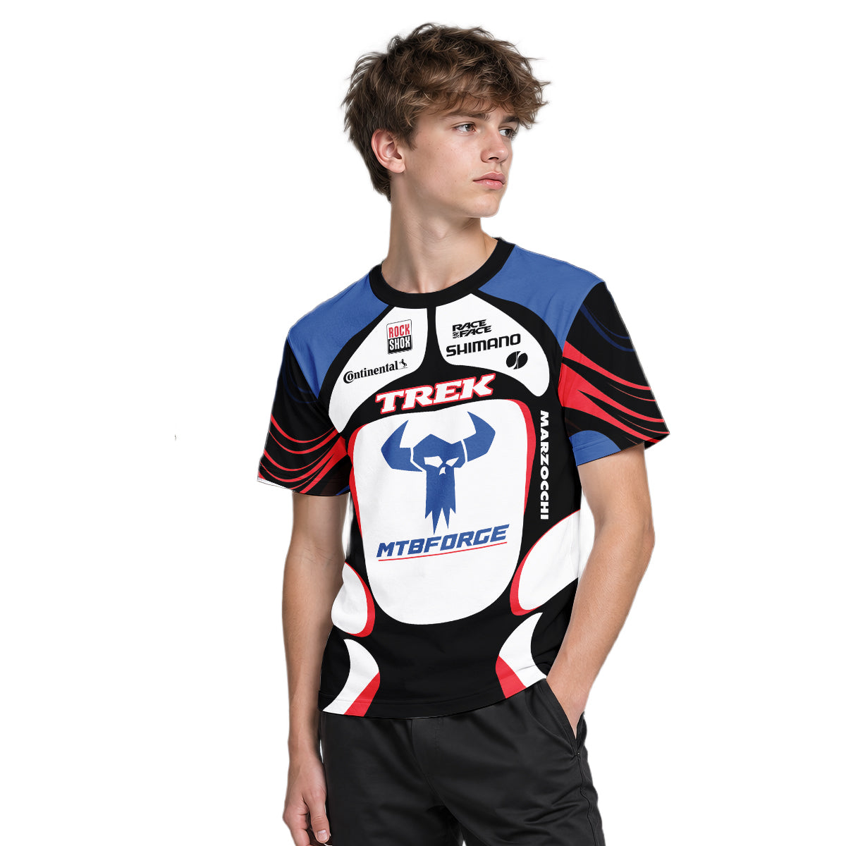 Trek Retro Team Racing Youth Short Sleeve Mountain Bike Jersey – Boy Lifestyle View