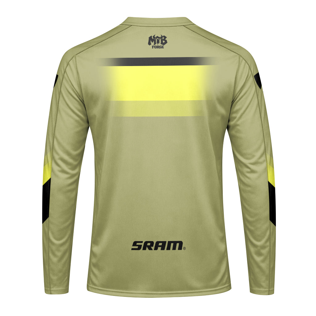 Trek SRAM Olive Green Factory Long Sleeve Mountain Bike Jersey - back view mockup
