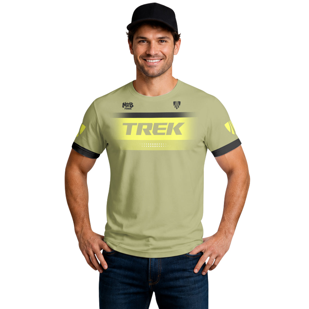 Trek SRAM Olive Green Factory Short Sleeve Mountain Bike Jersey - lifestyle view