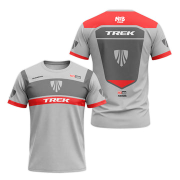 Trek SRAM RockShox Gray Red Factory Race Short Sleeve Mountain Bike Jersey - front and back view