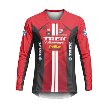 Trek Volkswagen Red Black Heavyweight Long Sleeve Motocross Jersey – Front View Mockup