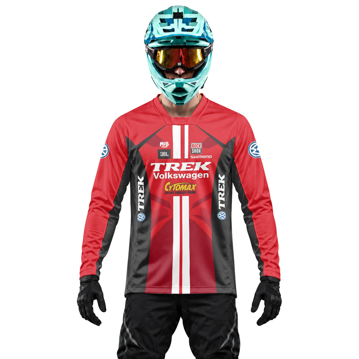 Trek Volkswagen Red Black Heavyweight Long Sleeve Motocross Jersey – Lifestyle View