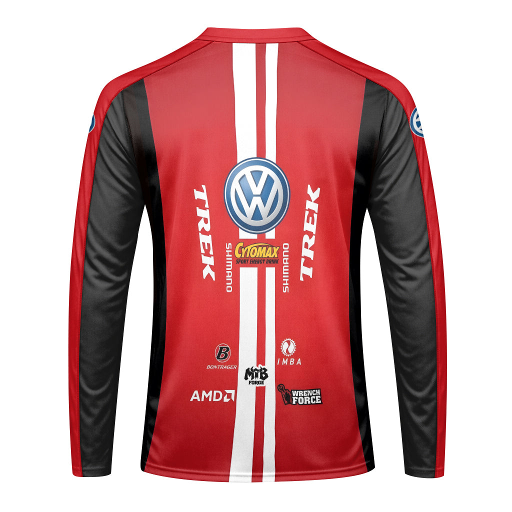 Trek Volkswagen Red Black Long Sleeve Motocross Jersey – Back View Mockup