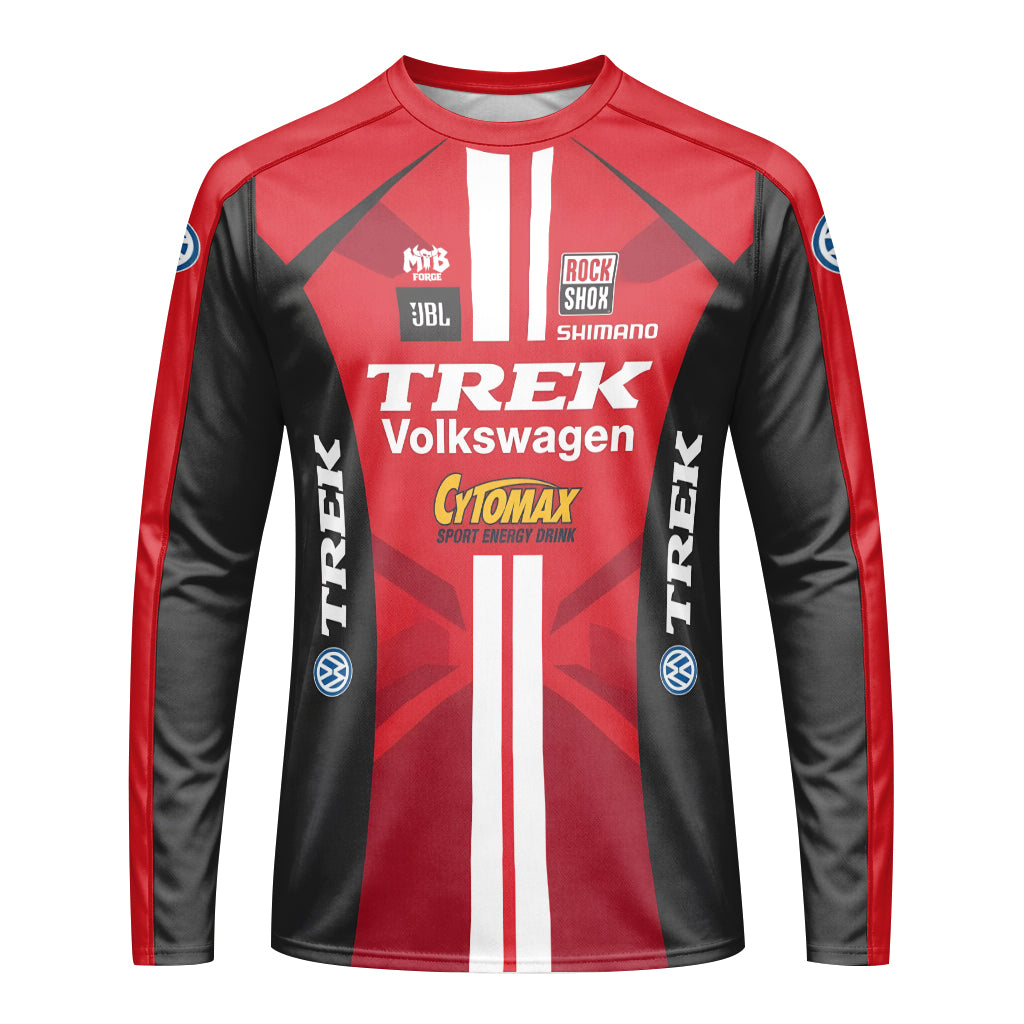 Trek Volkswagen Red Black Long Sleeve Motocross Jersey – Front View Mockup