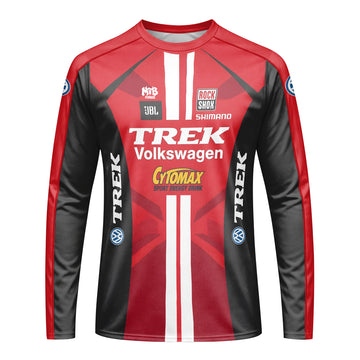 Trek Volkswagen Red Black Long Sleeve Motocross Jersey – Front View Mockup