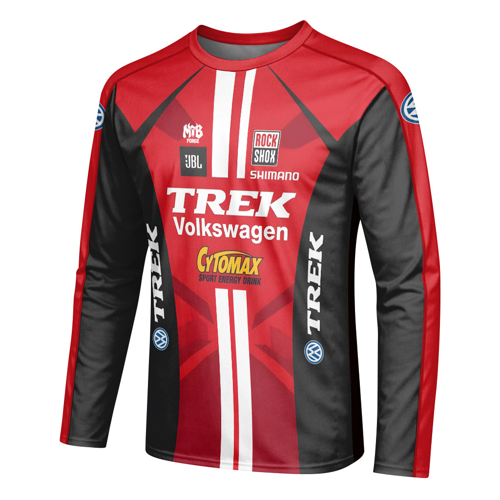 Trek Volkswagen Red Black Long Sleeve Motocross Jersey – Left Side View Mockup